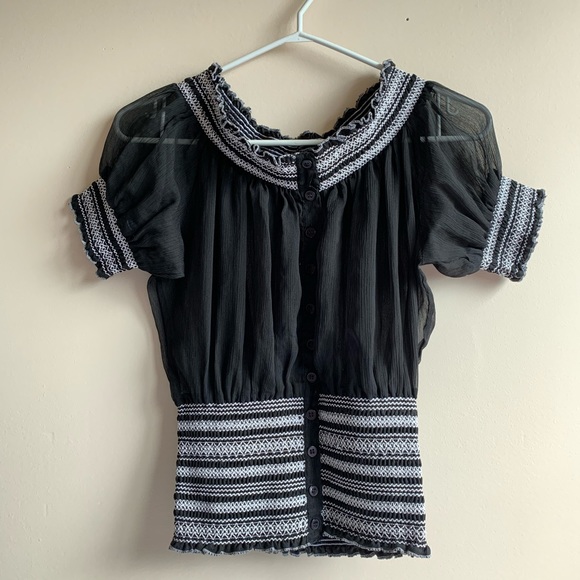 Off The Shoulder Sheer Button Up Top - Picture 1 of 2